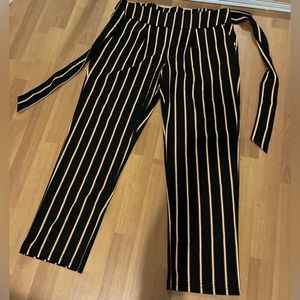 Striped pants with pockets & removable belt